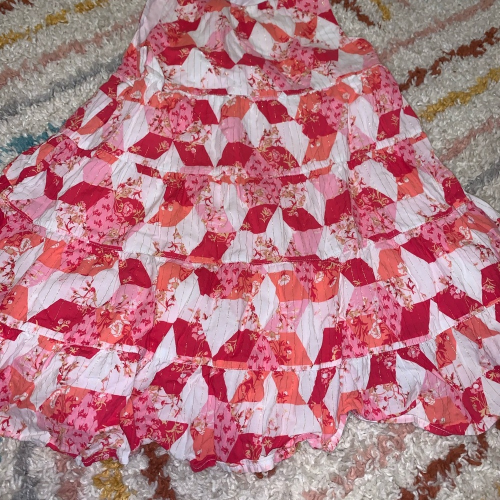 Crewcuts Red and Pink Tiered Midi Dress Resort Wear